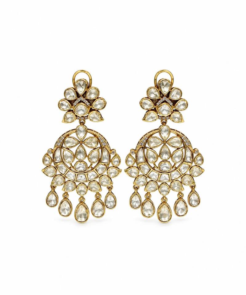Gold plated moissanite polki statement drop earrings