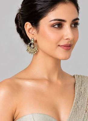 Gold plated moissanite polki statement earrings 1