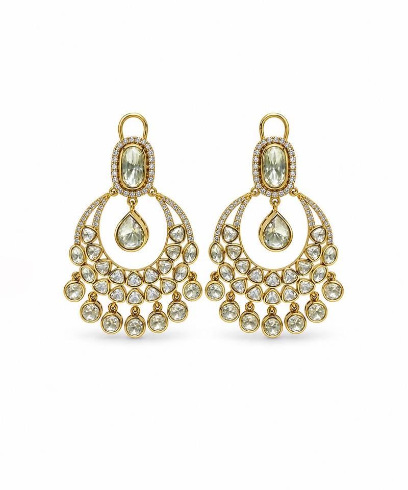 Gold plated moissanite polki statement earrings
