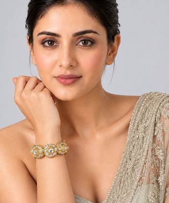 Gold plated moissanite polki statement bracelet kada 1