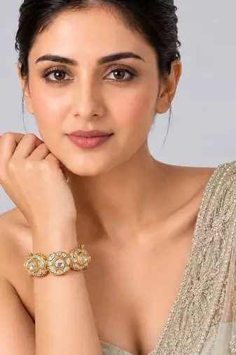 Gold plated moissanite polki statement bracelet kada