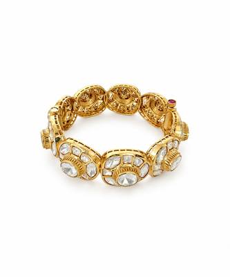 Gold plated moissanite polki statement bracelet kada 2