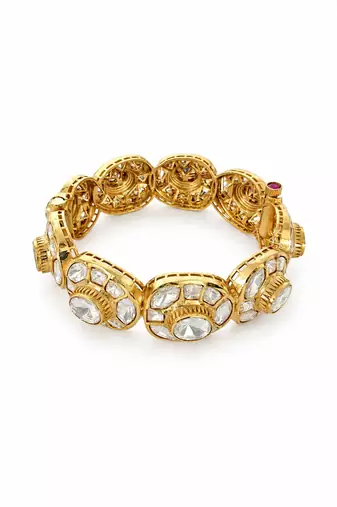 Gold plated moissanite polki statement bracelet kada