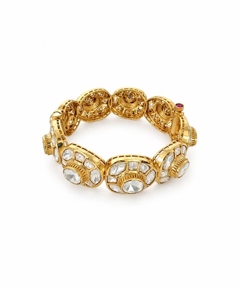 Gold plated moissanite polki statement bracelet kada
