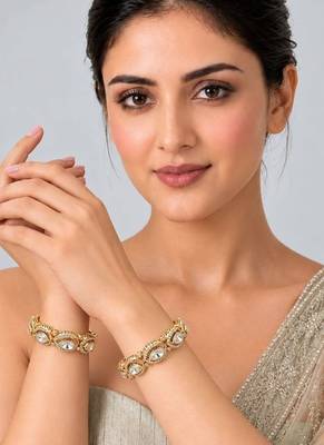 Gold plated moissanite polki bangle set 1