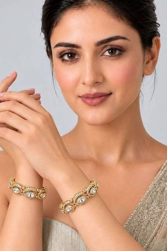 Gold plated moissanite polki bangle set