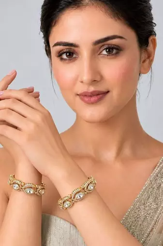 Gold plated moissanite polki bangle set