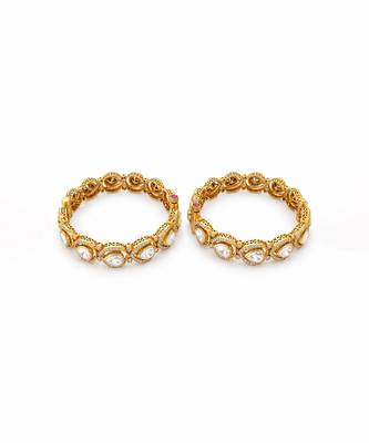 Gold plated moissanite polki bangle set 2
