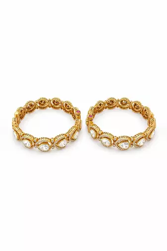 Gold plated moissanite polki bangle set