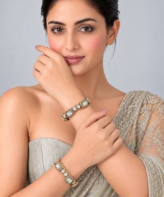 Gold plated moissanite polki bangle set 1