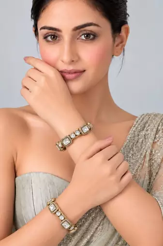 Gold plated moissanite polki bangle set