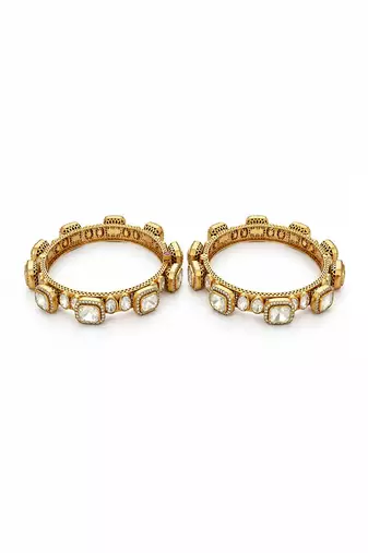 Gold plated moissanite polki bangle set