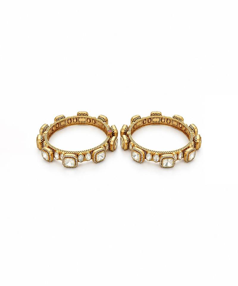 Gold plated moissanite polki bangle set