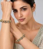 Gold plated emerald green moissanite polki bangle set
