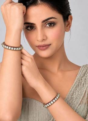 Gold plated moissanite polki bangle set 1