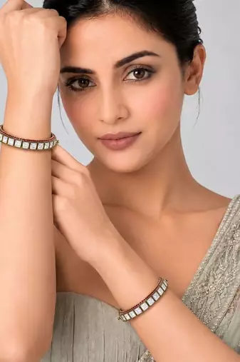 Gold plated moissanite polki bangle set