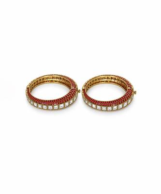 Gold plated moissanite polki bangle set 2