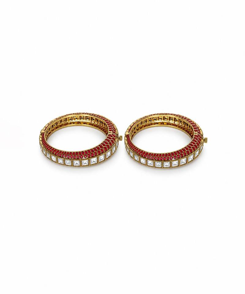 Gold plated moissanite polki bangle set