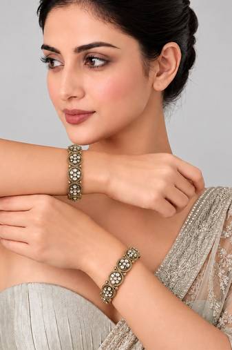 Gold plated floral cluster moissanite polki bangles