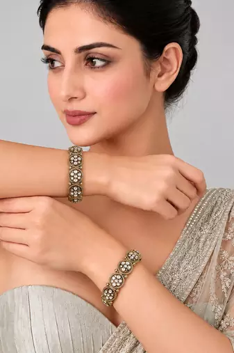 Gold plated floral cluster moissanite polki bangles