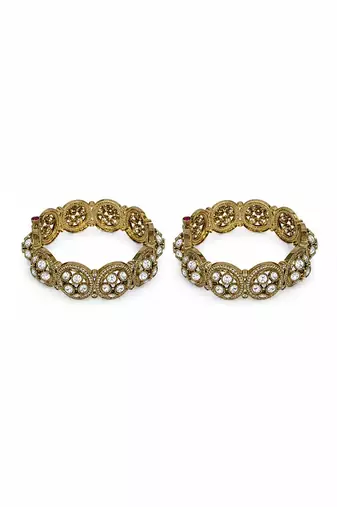 Gold plated floral cluster moissanite polki bangles