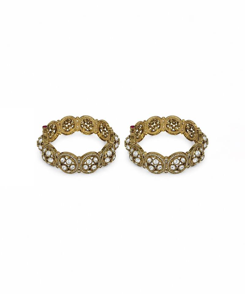Gold plated floral cluster moissanite polki bangles