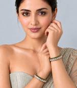 Gold plated emerald green edge moissanite polki bangles