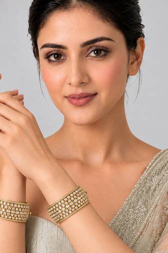 Gold plated layered moissanite polki bangles