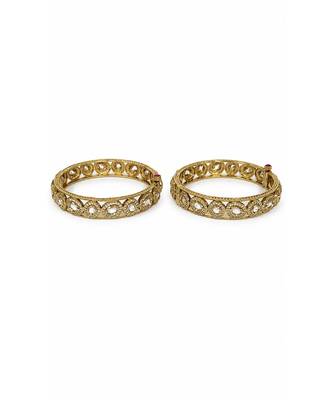 Gold plated round motif moissanite polki bangles 2