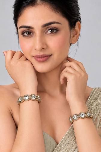 Gold plated classic moissanite polki statement bangles