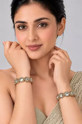 Gold plated classic moissanite polki statement bangles