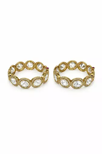 Gold plated classic moissanite polki statement bangles