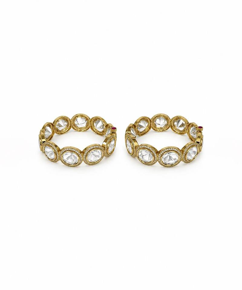 Gold plated classic moissanite polki statement bangles