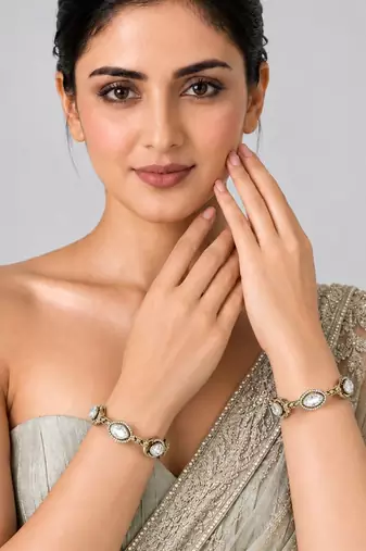 Gold plated oval moissanite polki statement bangles
