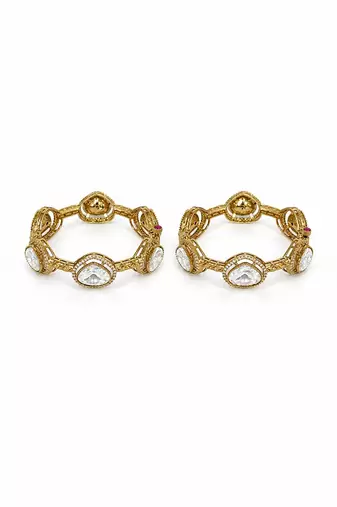 Gold plated oval moissanite polki statement bangles
