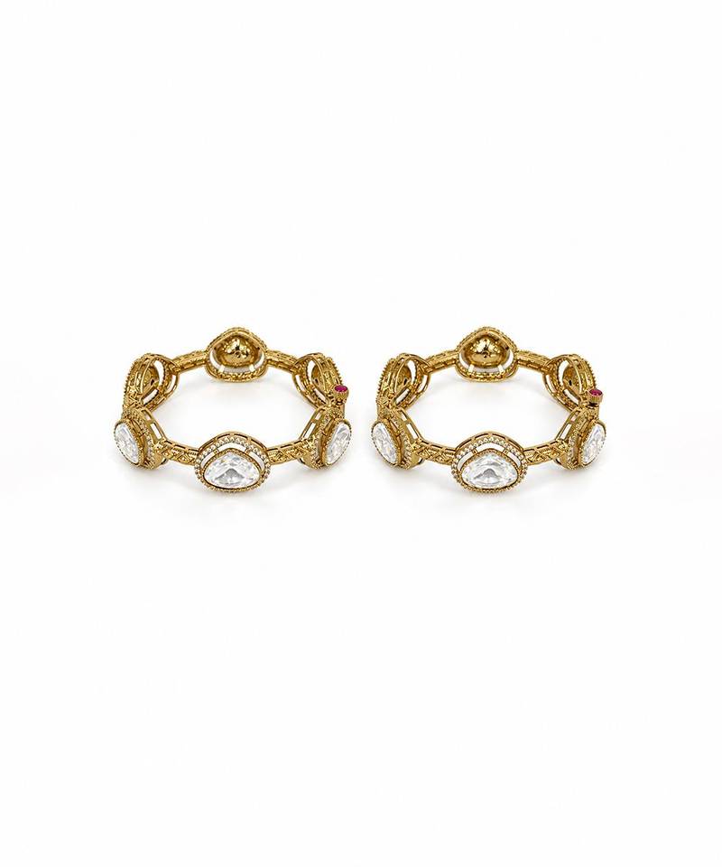 Gold plated oval moissanite polki statement bangles