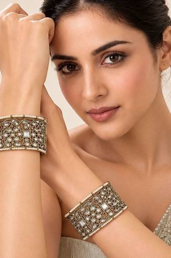Gold plated heritage moissanite polki statement bangles
