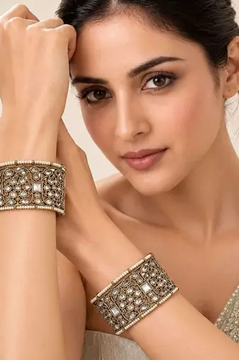 Gold plated heritage moissanite polki statement bangles