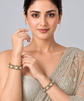 Gold plated moissanite polki stone bangles 1