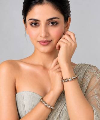 Gold plated classic moissanite polki link bangles 1