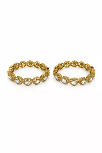 Gold plated classic moissanite polki link bangles