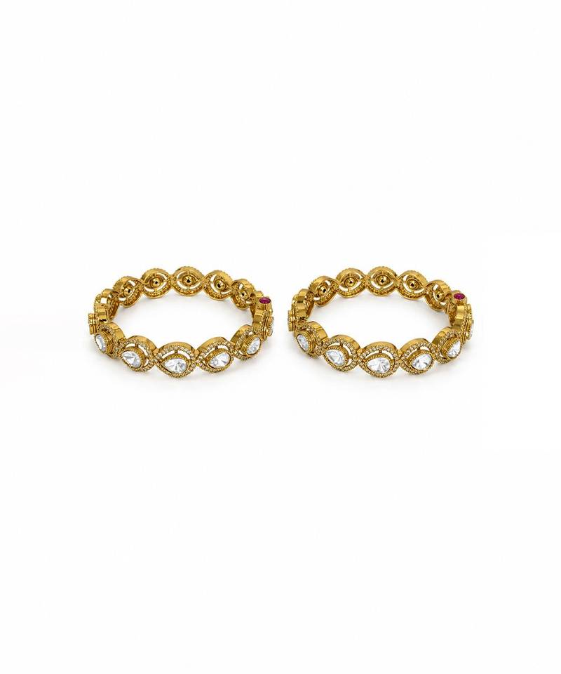 Gold plated classic moissanite polki link bangles