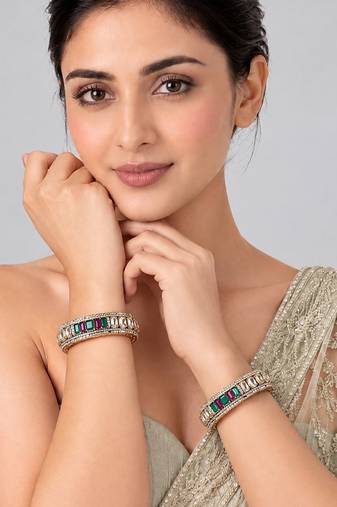 Gold plated multicolor moissanite polki bangles