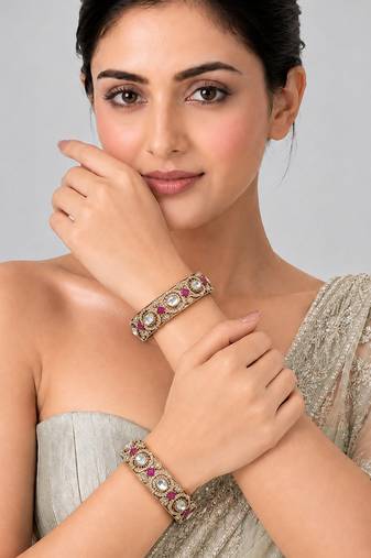 Gold plated ruby red moissanite polki bangles