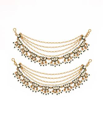 Gold plated kundan pearl earchain 2