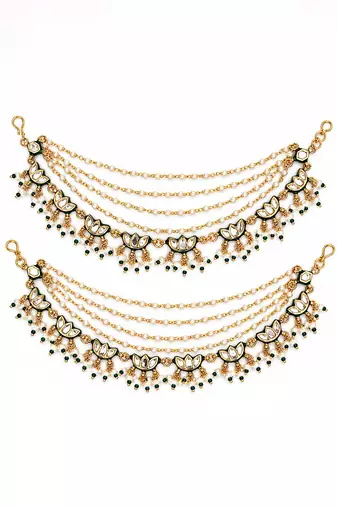 Gold plated kundan pearl earchain