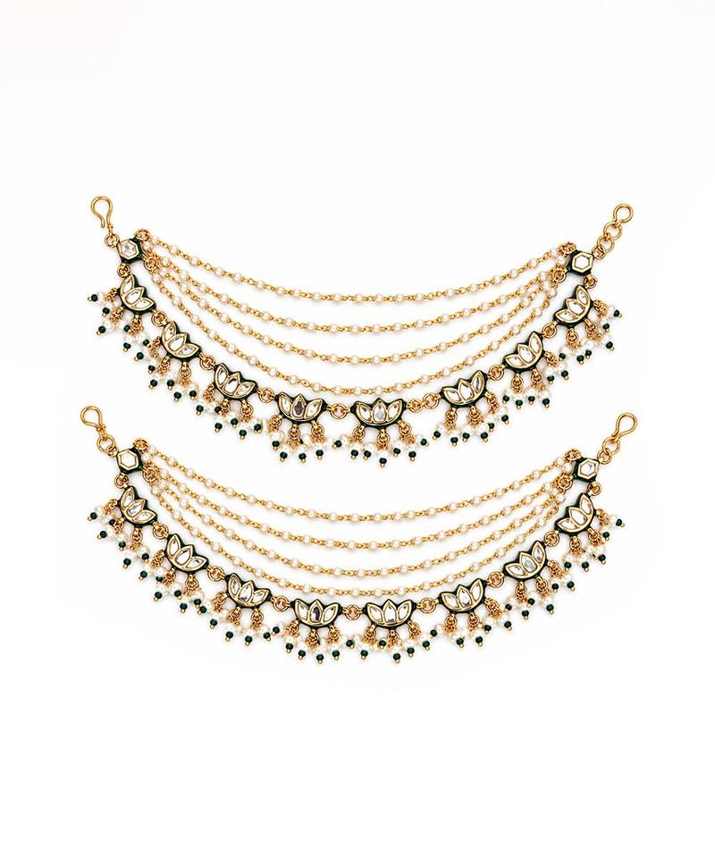 Gold plated kundan pearl earchain