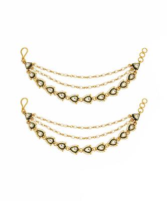 Gold plated kundan pearl layered earchain 2