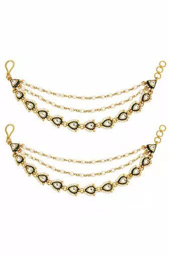 Gold plated kundan pearl layered earchain
