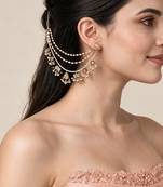 Gold plated kundan pearl drop earchain